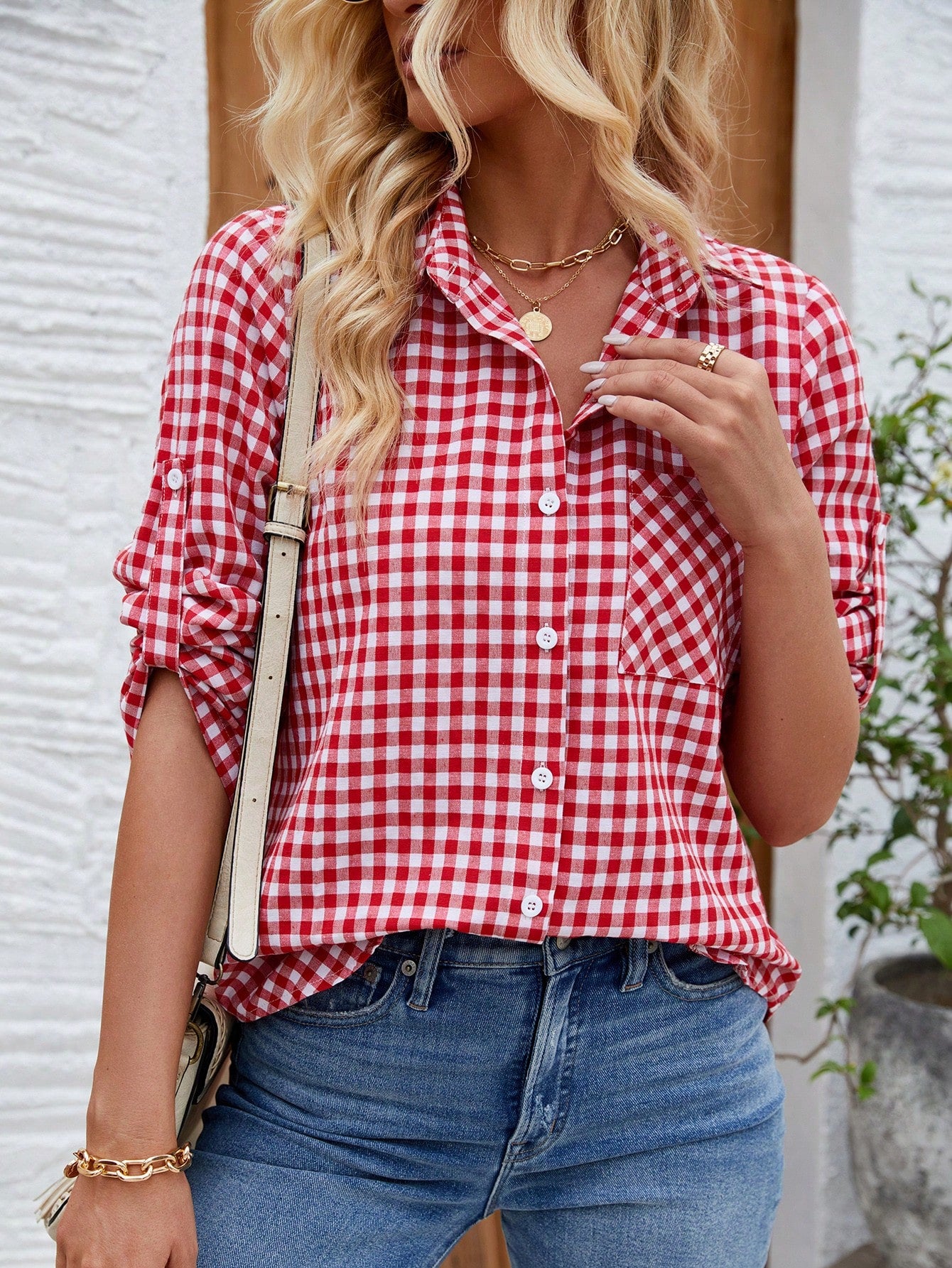 Flanelada Camisa Xadrez Do Inter Camisa Xadrez Vermelha De Lapela - Main Image