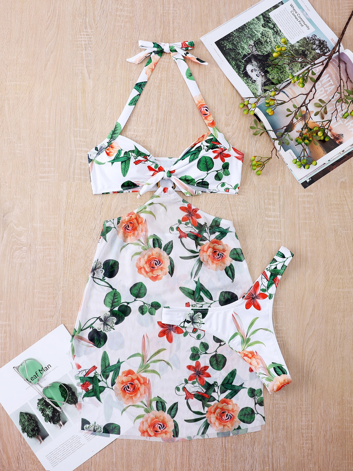 Biquíni Vestido Floral 3 Peças