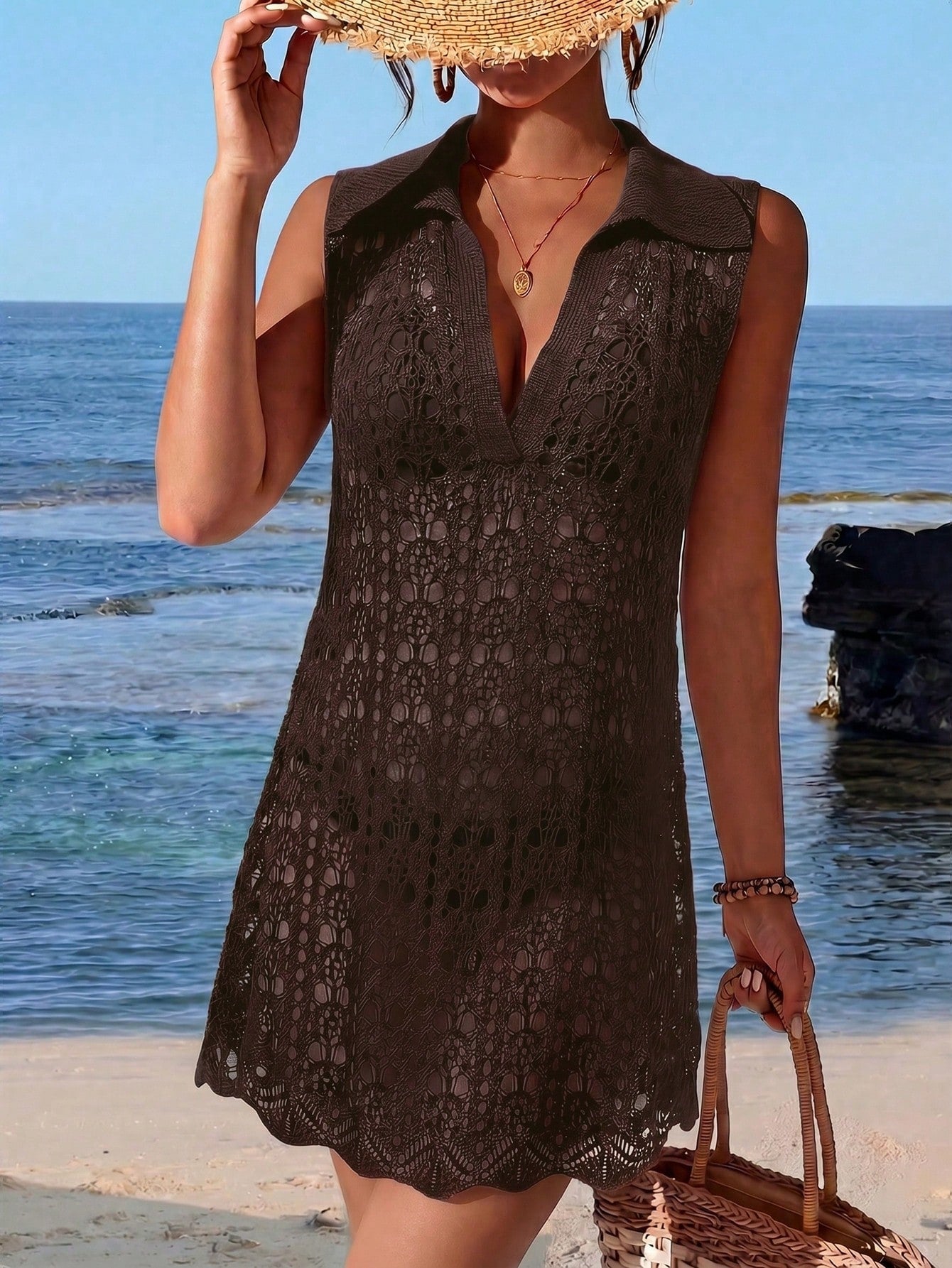 Saída de Praia Vestido Crochê Resort