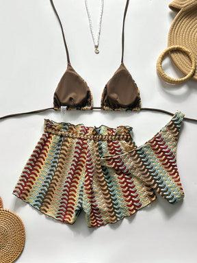 Conjunto Biquíni 3 Peças Tricô Resort