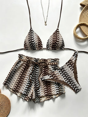 Conjunto Biquíni 3 Peças Tricô Resort