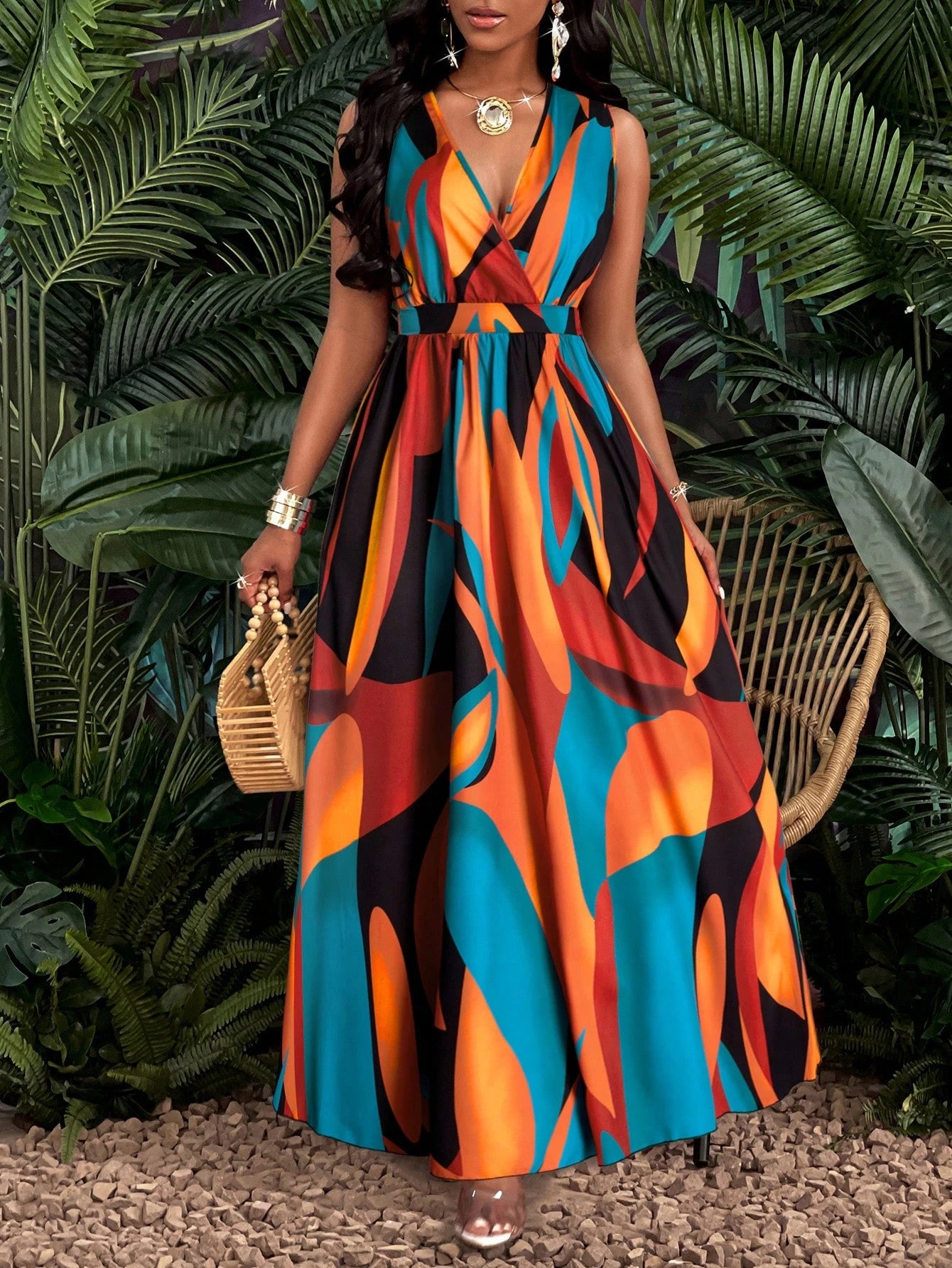 Vestido Longo Com Estampa Tropical