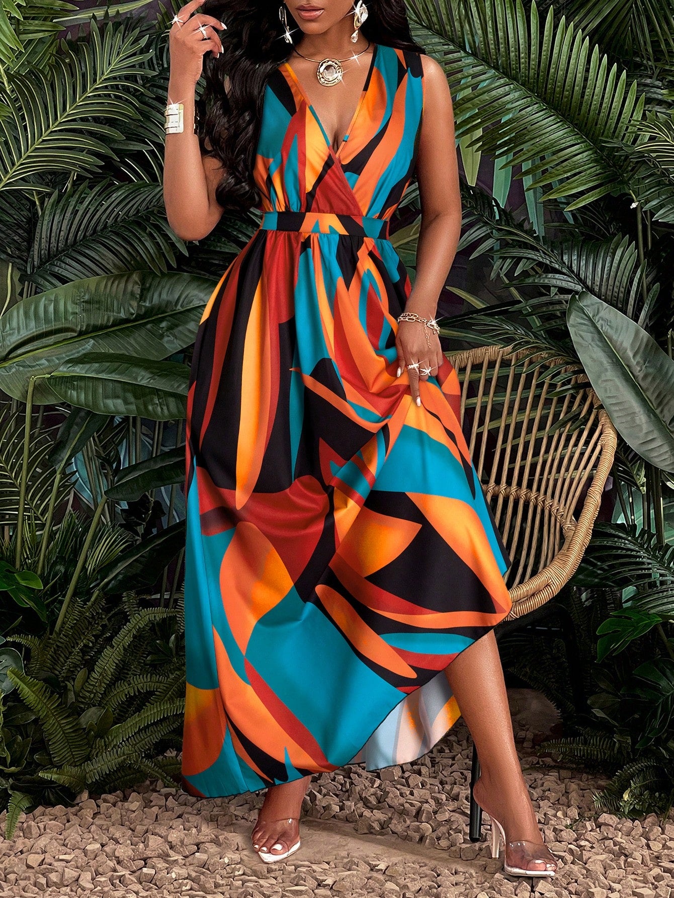 Vestido Longo Com Estampa Tropical