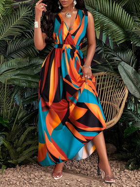 Vestido Longo Com Estampa Tropical
