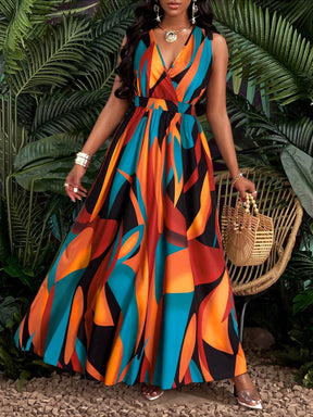 Vestido Longo Com Estampa Tropical