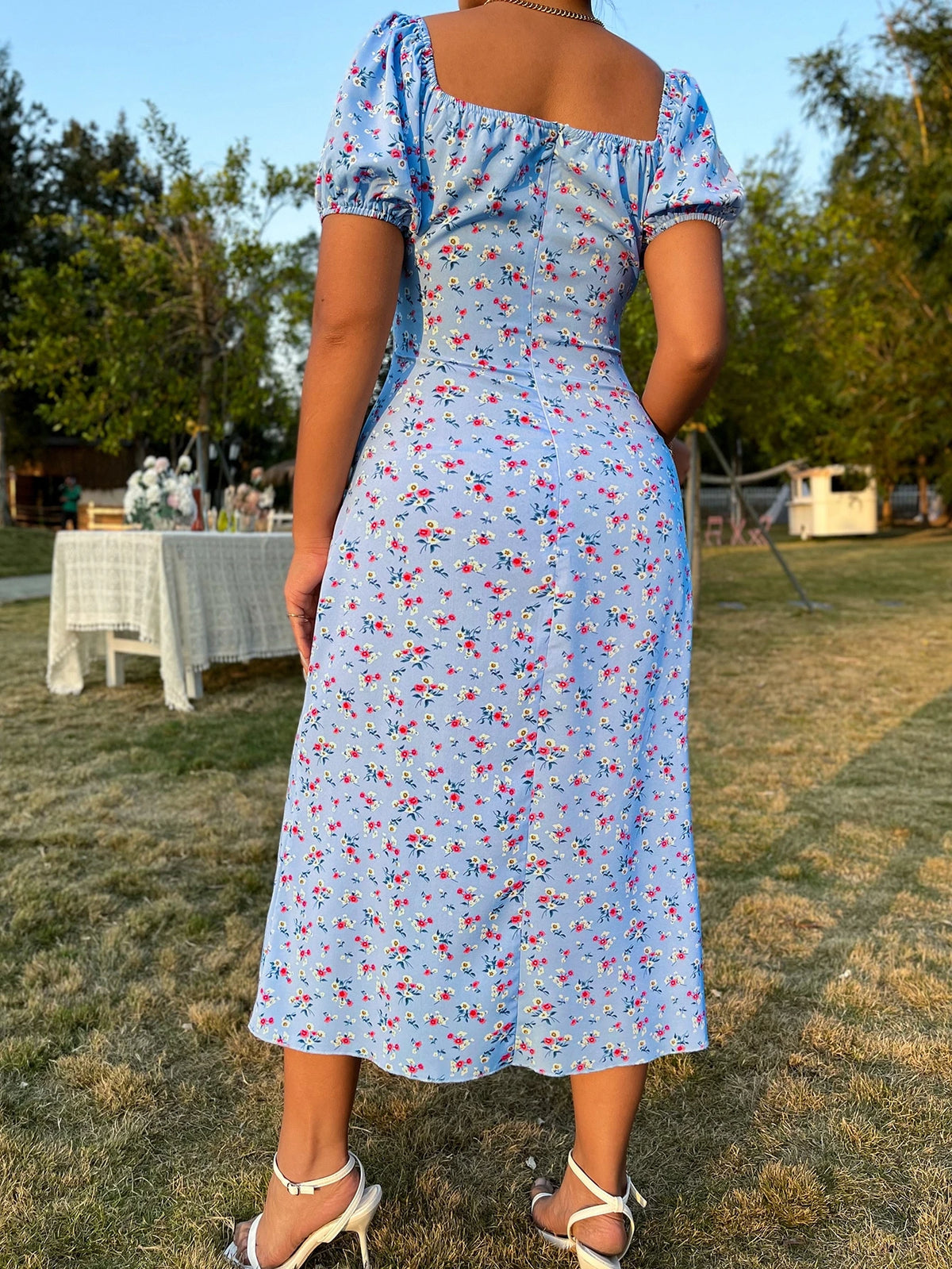 Vestido Floral com Fenda