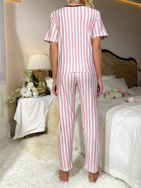 Pijama Listrado Longo Rosa