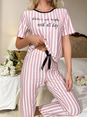 Pijama Listrado Longo Rosa
