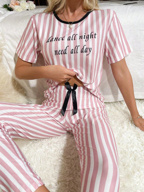 Pijama Listrado Longo Rosa