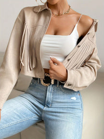 Jaqueta De Franja Cropped