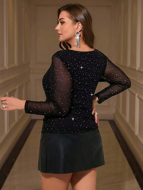 Blusa Plus Size Brilhante Em Tule