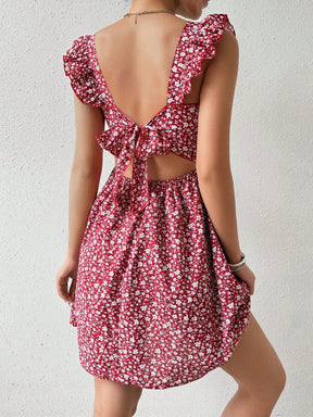 Vestido com Estampa Aleatória e Manga Curta para Férias