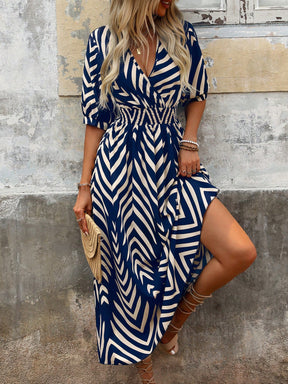 Vestido Longo Casual com Estampa Geométrica