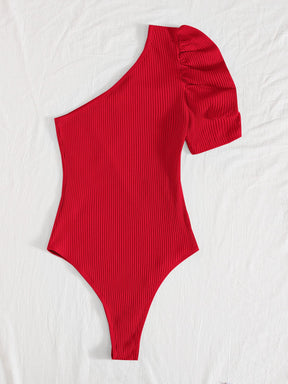 Body Um Ombro com Manga Bufante