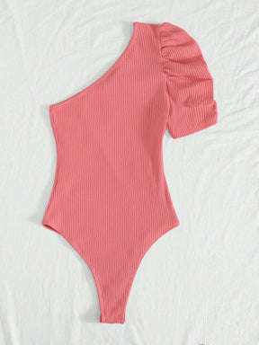 Body Um Ombro com Manga Bufante