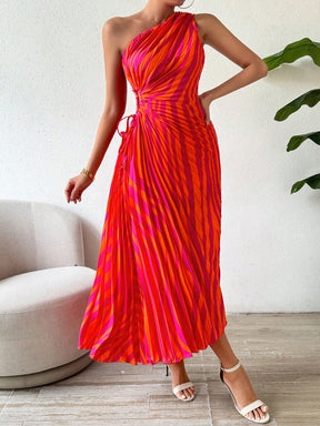 Vestido Longo Plissado Assimétrico