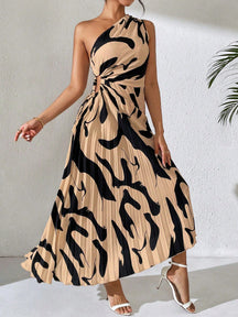 Vestido Longo Plissado Assimétrico
