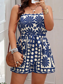 Macacão Plus Size Estampado Cinto Ajustável