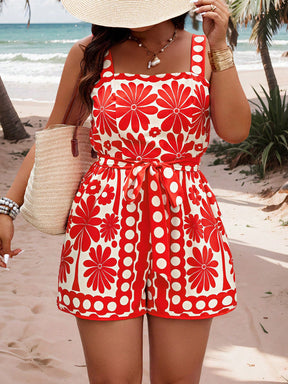 Macacão Plus Size Estampado Cinto Ajustável