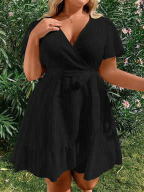 Vestido Plus Size Casual, Bainha com Babado e Manga Esvoaçant