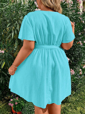 Vestido Plus Size Casual, Bainha com Babado e Manga Esvoaçant