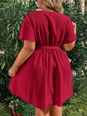 Vestido Plus Size Casual, Bainha com Babado e Manga Esvoaçant