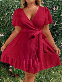 Vestido Plus Size Casual, Bainha com Babado e Manga Esvoaçant